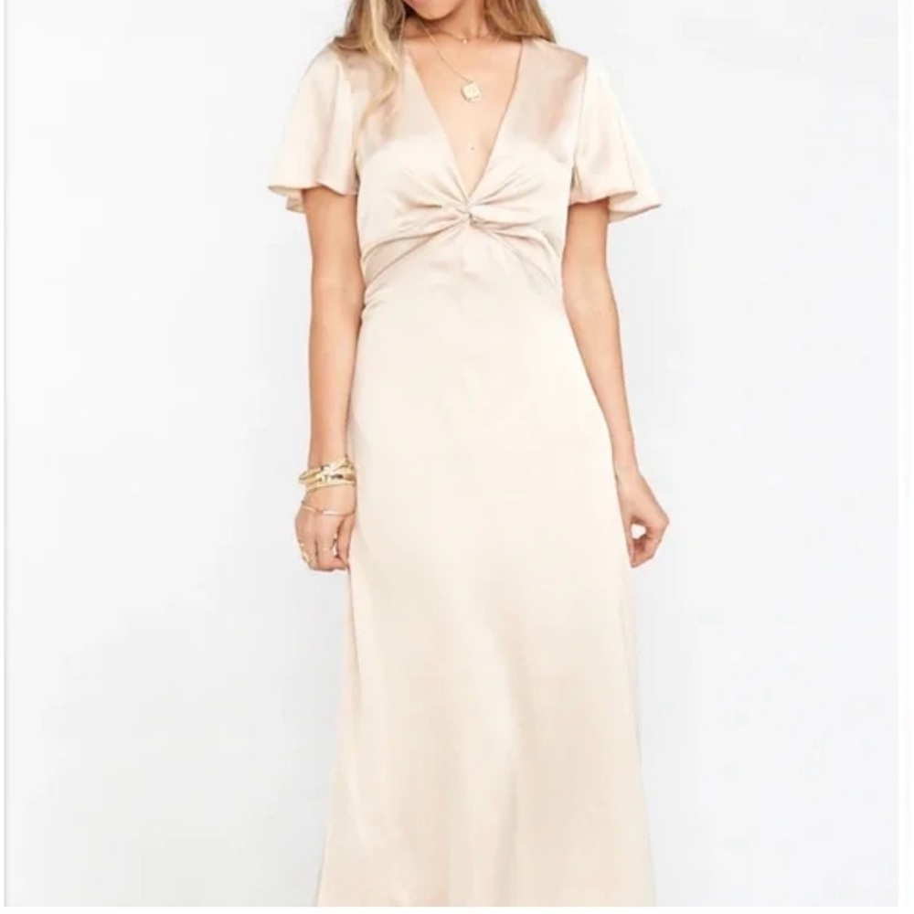 Show Me Your Mumu Weddings Rome Twist Gown Champagne Luxe Satin XXL NEW - Picture 9 of 9